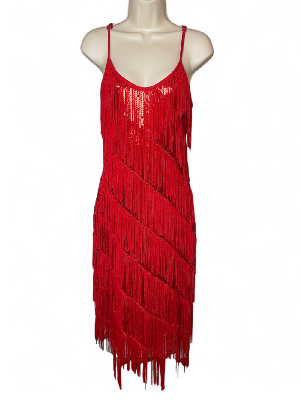 Red Fringe Sequin Midi Dress NWT XL Costume Flapper Halloween Party 1920s